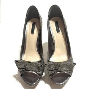 EUC Zara Charcoal Gray Metallic Textured Evening Heels Sz EUR 37